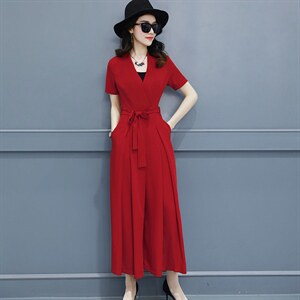 新款女装气质连体装简约V领收腰连体衣裤+抹胸,女装连体裤,美吧服饰