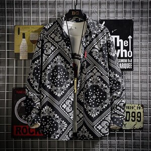 2021秋季网格挂拍日系大码男名族风菱形腰果花衬衫C3075-P45