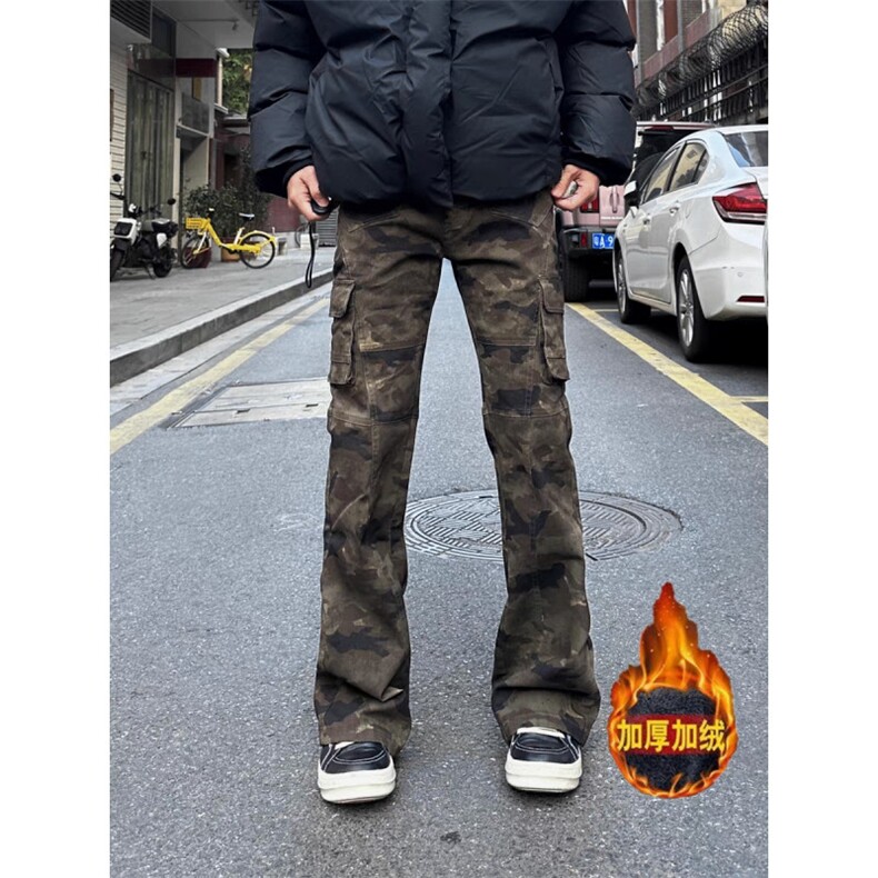 加厚多口袋褶皱直筒迷彩男高街宽松阔腿裤子 LK71 P48图片