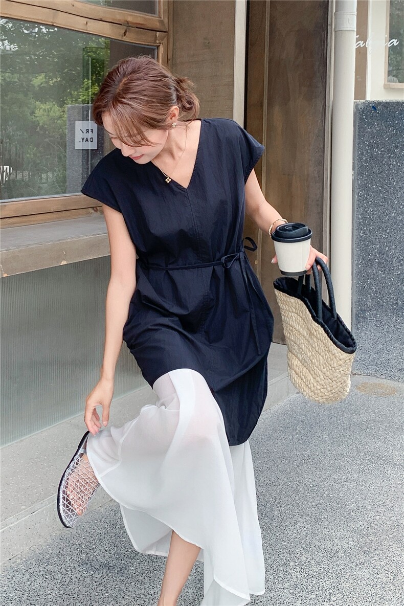 现货夏季新品时尚显瘦假两件短袖连衣裙2C259-9918-P145-K218,女装连衣裙,2C259