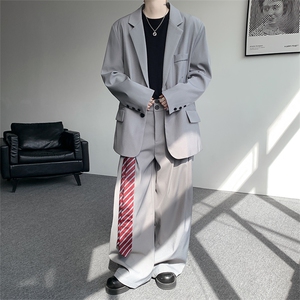韩版休闲西装套装外套高级痞帅宽松韩版自带垫肩西服外套套装图片
