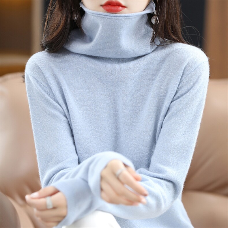 质感堆堆领女秋冬新款修身显瘦百搭针织衫羊毛打底衫长袖上衣,女装羊毛衫,牧雅羊绒
