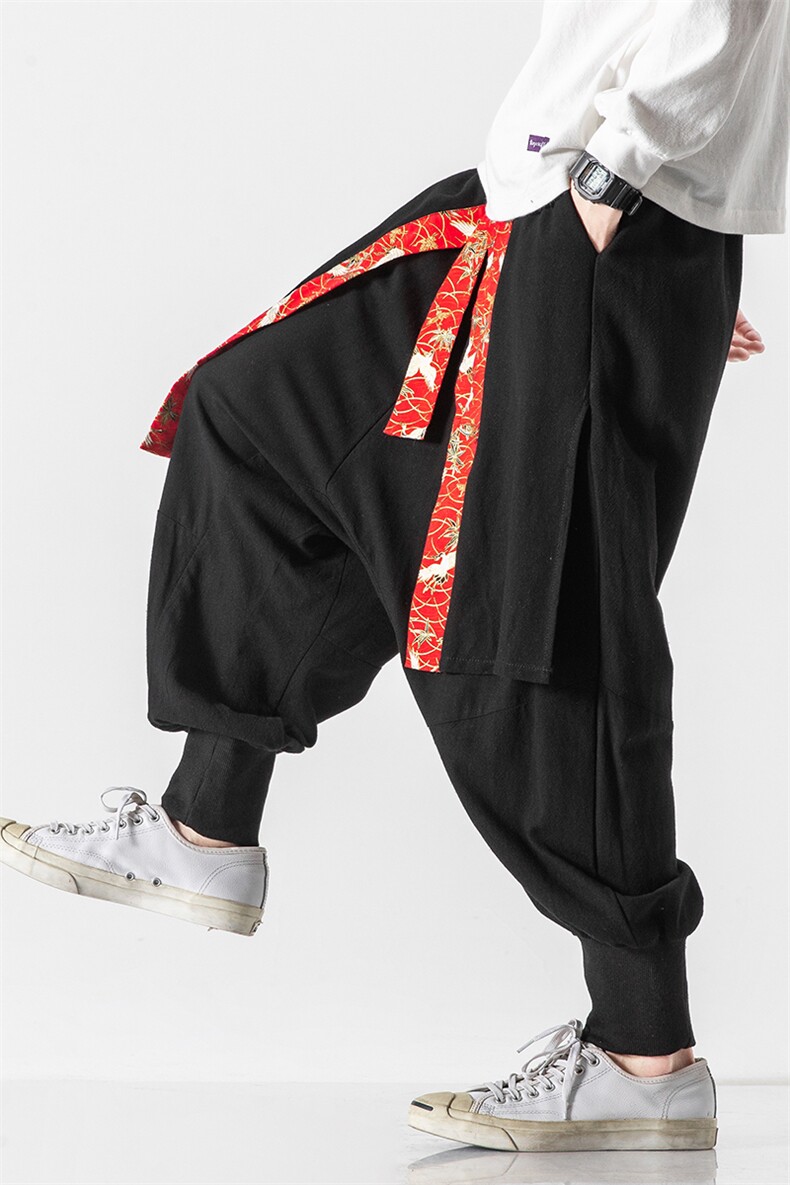 20秋冬大码风亚麻棉麻休闲宽松哈伦仙鹤裙裤汉服/,男装休闲裤,钱塘713