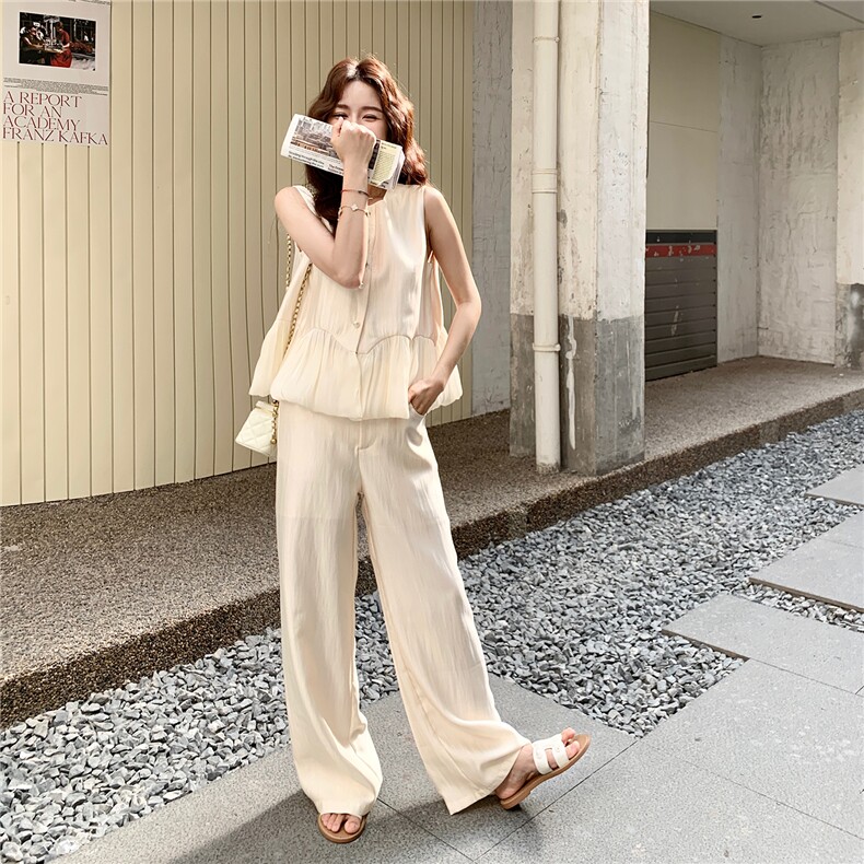 韩系绝美时尚套装女2025年夏季新款休闲气质显瘦马甲阔腿裤两件套图片