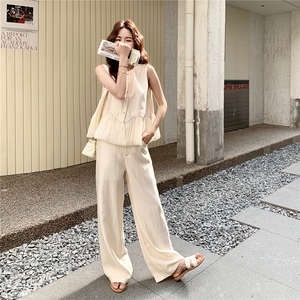韩系绝美时尚套装女2025年夏季新款休闲气质显瘦马甲阔腿裤两件套图片