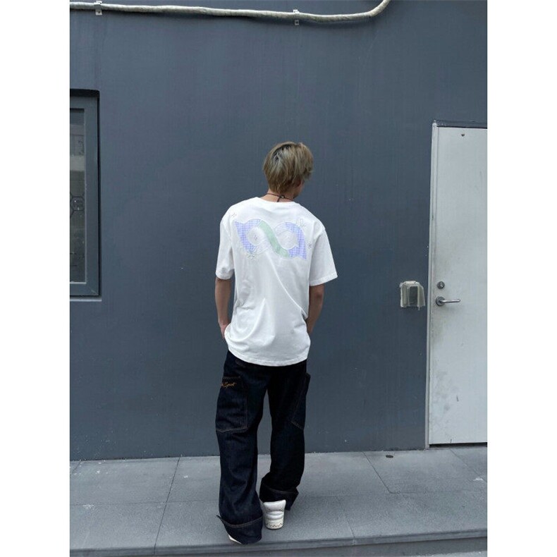 M530-P35蝴蝶贴布短袖美式复古嘻哈街头潮流宽松纯棉T恤男女同款,男装T恤,星座617A-1（原B318A）