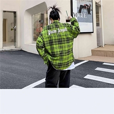D153-P48春秋潮高街美式情侣宽松绿色衬衣外套格子衬衫，男装衬衫，星座911