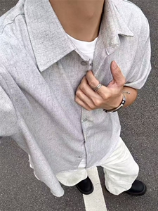 档口现货~夏季男女花纱白月影亚麻混纺衬衫短袖CT25106批50图片