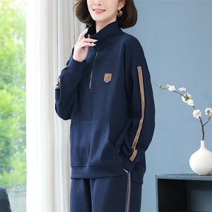 2023春装新款纯色卫衣女韩版宽松中长款立领气质休闲简约上衣