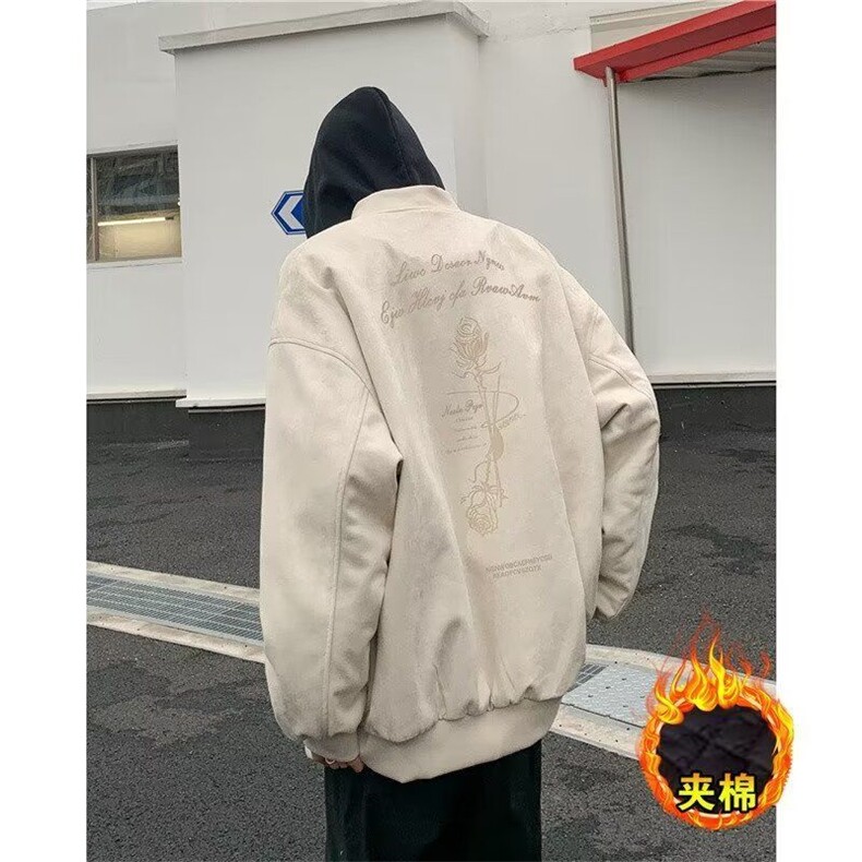 1506/QCL-Y66110/P81美式高街麂皮绒棒球服棉衣图片