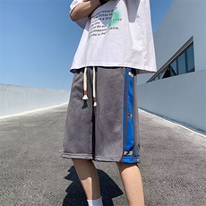 夏季新款休闲短裤男潮牌拼色运动字母潮流宽松学生五分裤DK65p30，男装牛仔裤，星座1013