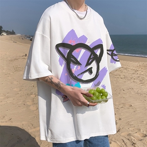 小恶魔短袖男款夏季美式街头嘻哈短袖宽松大码男生夏天五分袖体恤图片