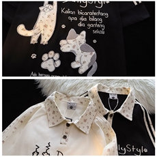 H0633-P45可爱猫咪刺绣短袖t恤女夏季学院风拼接polo领上衣，女装T恤，星座617A-2