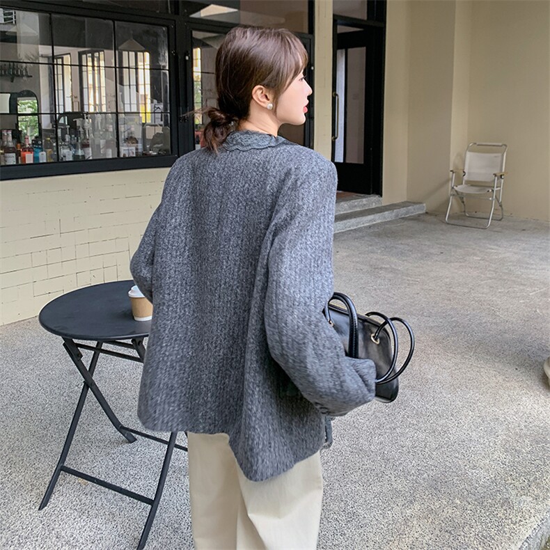 灰色花边领毛呢外套2C170--8022--P185控268,女装毛呢外套,2C170