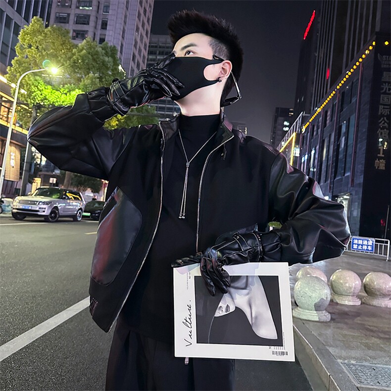 2025秋季新款男士拼接立领皮衣夹克外套A368-P8803-P118,男装夹克,电商A368