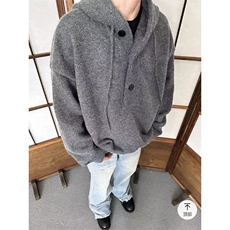 抖音得物保暖立领拉链针织外套秋冬宽松慵懒风纯色毛衣上衣AM047，男装针织衫/毛衣，电商A443