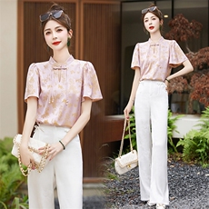 新中式国风套装女2024夏季新款高端气质女神范小香风阔腿裤两件套，女装套装/套裙，韩然一族