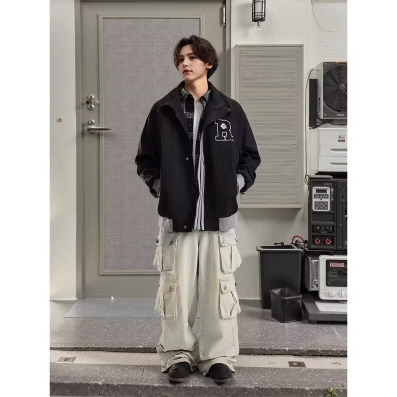 美式设计感小众拼接休闲立领外套2025新款秋季薄款宽松夹克,男装夹克,星座506A