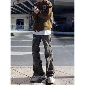 自家图，不拿货cleanfit牛仔裤男褶皱微喇裤子KZA16-P63图片