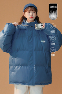 白鸭绒中性22冬季新款潮流保暖PU皮连帽羽绒服 YR107 P225控298图片