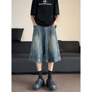 夏季牛仔短裤男 美式高街裤子痞帅宽松休闲DK081/P43图片