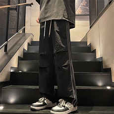 直播数据款春季新款撞色侧条纹伞兵裤宽松直筒休闲裤K501-P32，男装休闲裤，星座914-3