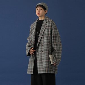 20年秋冬新款格纹西装呢大衣中长款呢料DSB293-A778-P90控125图片