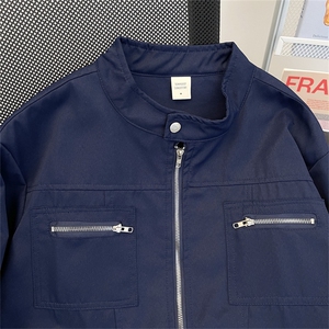 复古短款斜纹纯棉外套男女高级感cleanfit工装夹克立领棒球服潮牌图片