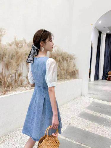 2021年夏季新品水洗牛仔拼接时尚连衣裙，女装连衣裙，圣伊敏
