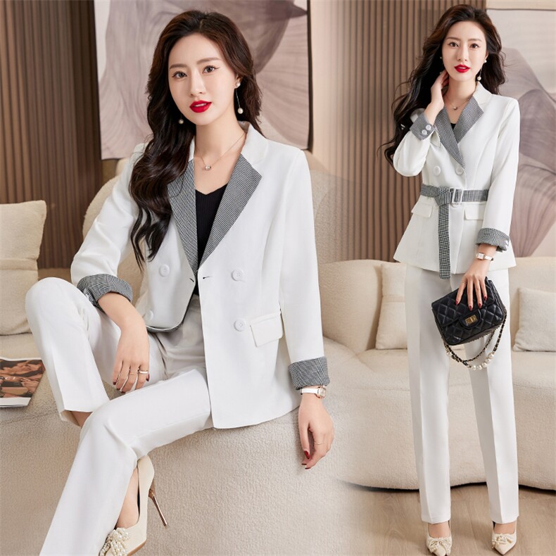 现货2023春秋季时尚简约大方气质优雅收腰显瘦修身百搭潮流两件套，女装套装/套裙，韩然一族
