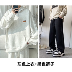灰色上衣+黑色裤子
