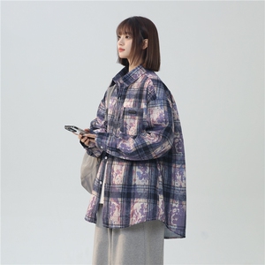 XZ-230-1CS239春新款中性风宽松简约百搭格子休闲长袖衬衫P50控68图片