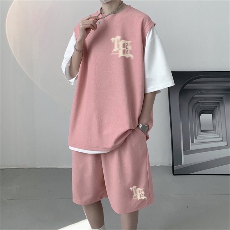 华夫格套装潮流休闲短袖短裤两件套FTZ3040-P55控78,男装牛仔裤,电商B370