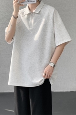 8XL-M半拉链t恤短袖POLO衫男款夏季美式翻领宽松大码半袖DT008P45，男装T恤，电商B312