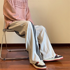 美式街头条纹运动裤男ins潮hiphop坠感直筒宽松休闲裤子1628-p40，男装休闲裤，星座1008