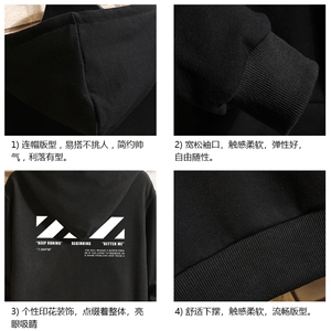WY2128-P35 加绒款-P40 纯棉连帽卫衣男大码运动帽衫宽松薄 砖墙图片