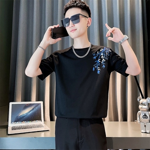 社会小伙夏季男士潮牌短袖T恤时尚印花纯棉体恤男C208-T8009特P30图片