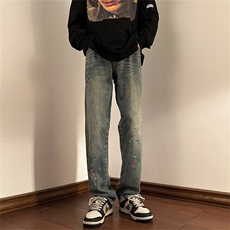 牛仔裤男韩版潮流高街帅气2025冬季新款ins宽松休闲裤K3172-P45，男装牛仔裤，星座412
