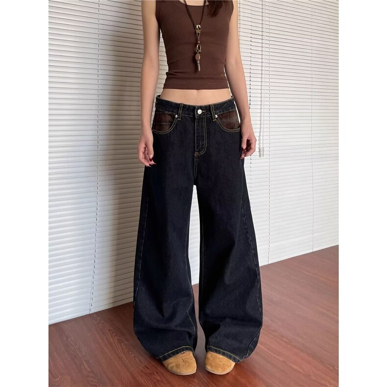 原宿美式直筒黑色宽松牛仔裤男女百搭vibe休闲阔腿长裤百搭NZB192,男装牛仔裤,星座516A