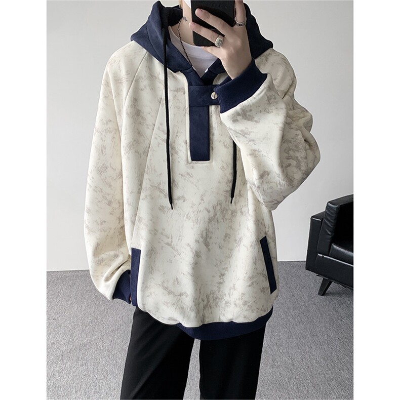 WY10158-特P55控98新款连帽撞色解构拼接大码男宽松情侣卫衣,男装卫衣,电商A059