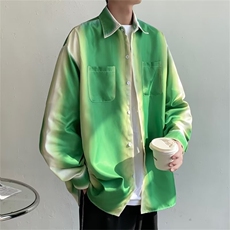 竹子绿渐变印花长袖防晒休闲衬衫小众高级感宽松渐变色衬衫男C645，男装防晒衣，星座1116A-2（原606A-1）