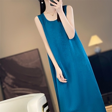 连衣裙女夏季2025新款宽松大码仿桑蚕丝无袖中长款背心吊带裙子，女装连衣裙，佳绒高端店
