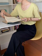 夏季新品/U领纯彩色T恤，女装T恤，Hello Tina