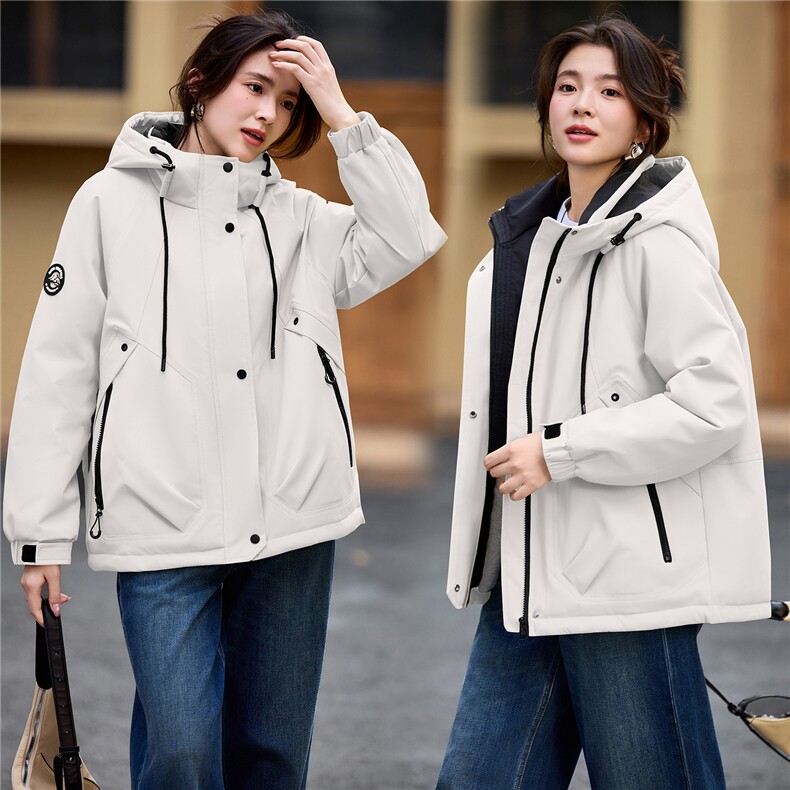 2025年冬季派克服宽松连帽加绒加厚棉服外套冲锋衣,女装派克服,简韵佳