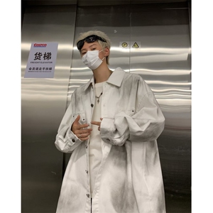 美式复古潮牌背后字母牛仔外套男女宽松破坏毛边情侣夹克 JN8944图片