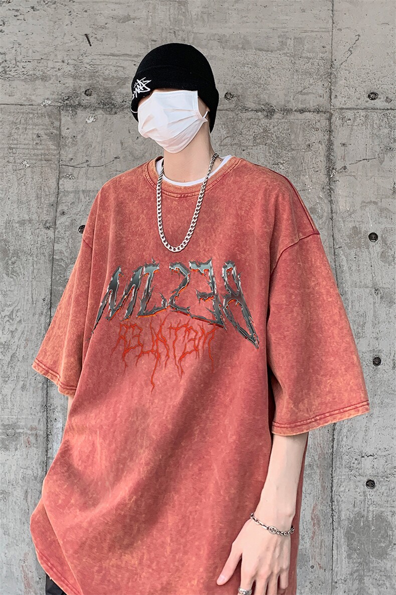 B239-1170-P38创意字母印花美式复古水洗做旧高克重短袖T恤,男装T恤,星座514-2(原B239)