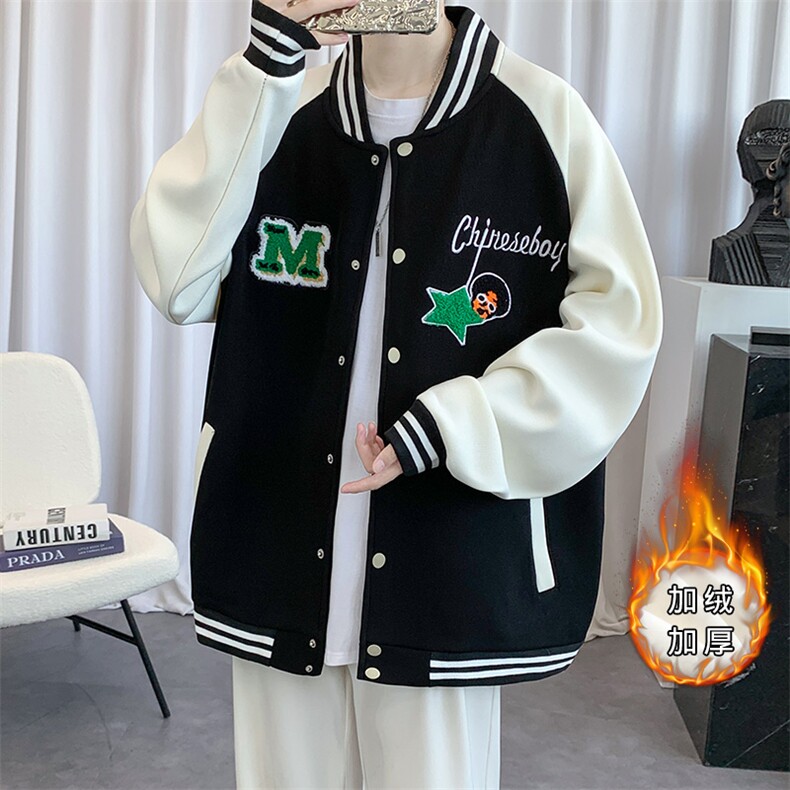 秋装新品青少年夹克棒球服潮流加绒加厚毛巾绣外套男士2117-P65,男装夹克,电商A441-1