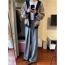 美式复古双面穿千鸟格拉链连帽卫衣外套休闲夹克上衣JK273特P62，男装夹克，星座908-1