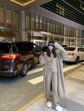 时尚秋冬保暖长款过膝羊毛开衫显瘦百搭气质女装外套，女装羊毛衫，聚奥羊绒