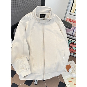 仿麂皮绒立领夹克男女潮牌情侣装春秋休闲百搭纯色外套HH225 P75图片